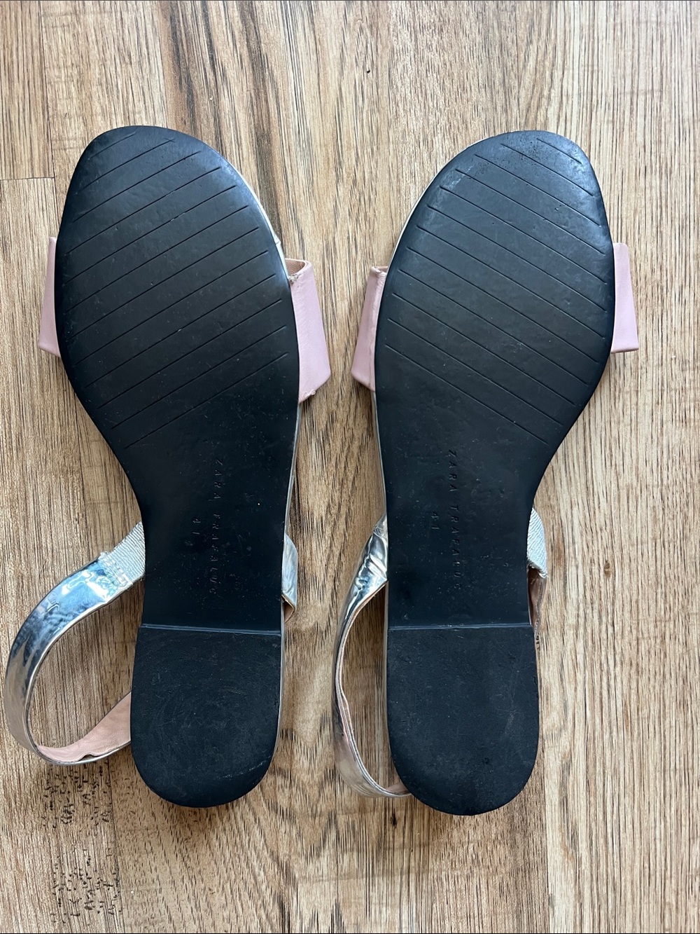 Zara Blush Pink Slide Sandals with Silver Accents Size 41 or 10 - Picture 2 of 7